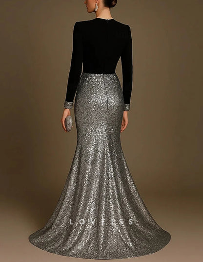 Black Mermaid V-neck Sequins Maxi Dress