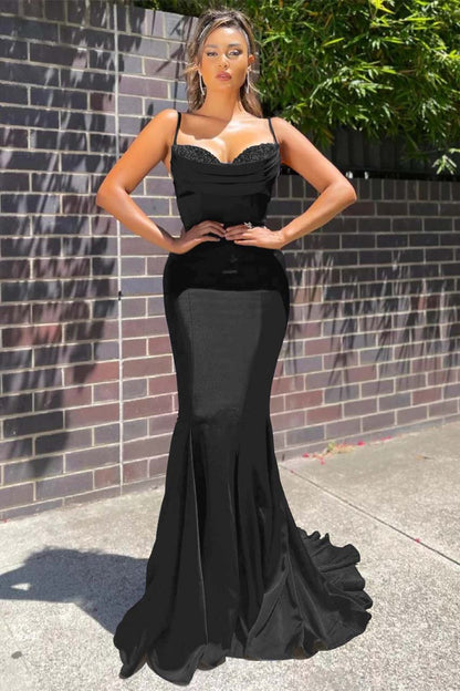 Lussooy Sleeveless Spaghetti-Straps Long Mermaid Prom Dress