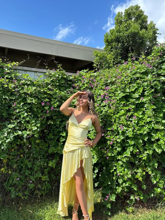 Yellow High-Low Spaghetti Straps Prom Dress Party Dress