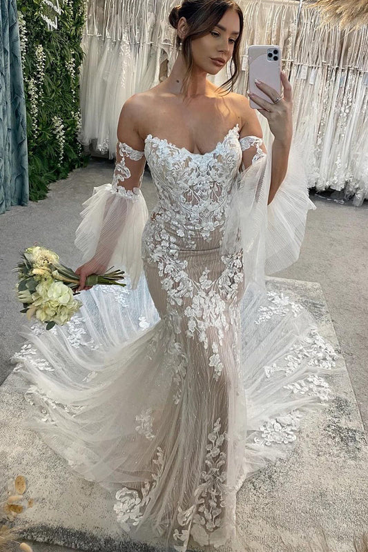 Elegant Mermaid Sweetheart Lace Wedding Dresses with Appliques