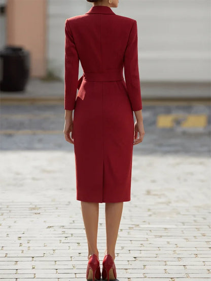 Wine Red Bow Blazer Dress