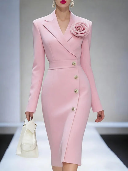 Pink Fitted 3D Flower Blazer Dress