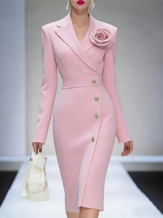 Pink Fitted 3D Flower Blazer Dress