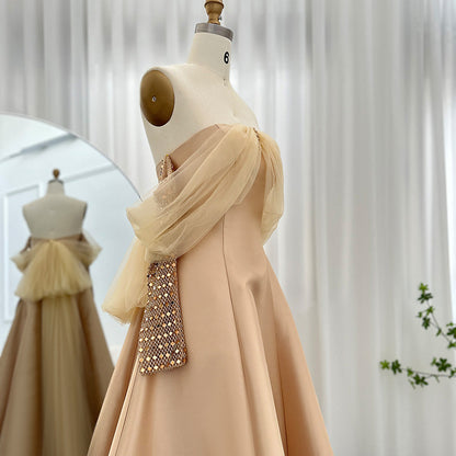 Dreamy Vow Sage Green Crystal Luxury Dubai Evening Dresses for Women Wedding Party Gold Black Long Sleeve Gala Prom Dress 362