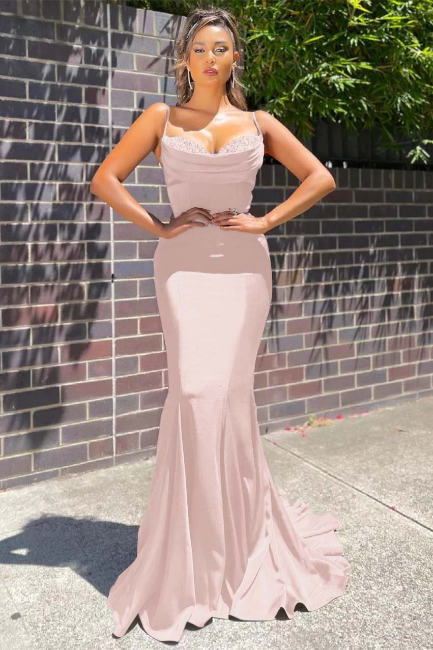 Lussooy Sleeveless Spaghetti-Straps Long Mermaid Prom Dress