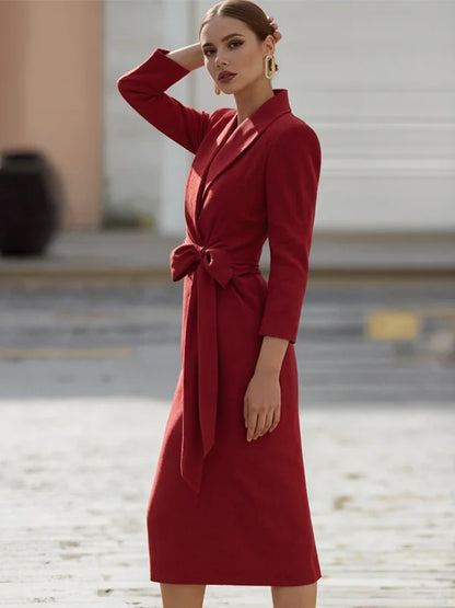Wine Red Bow Blazer Dress
