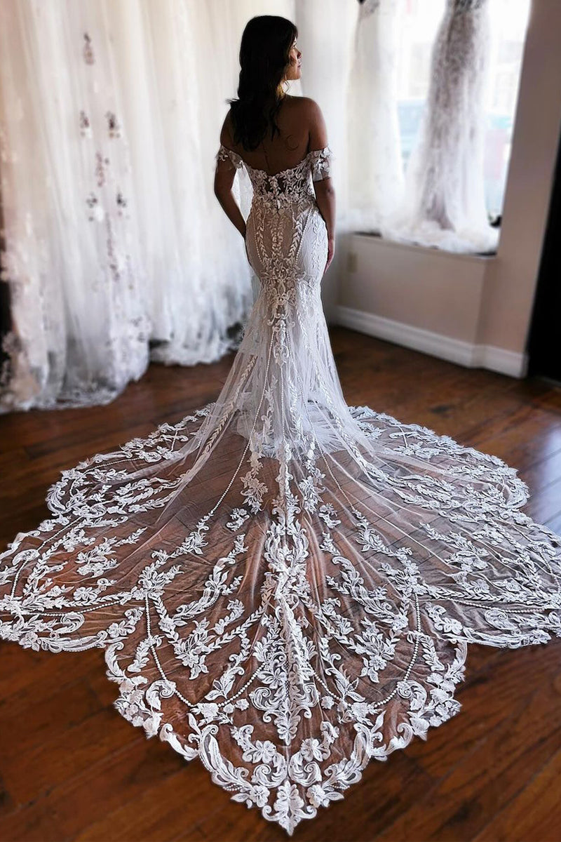 Off the Shoulder Lace Mermaid Wedding Dresses