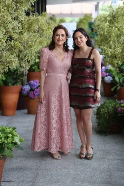 Elegant Pink Lace Mother of the Bride Dress V-neck Aline Formal Dress