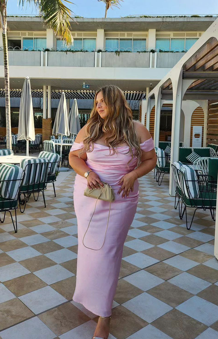 Light Pink Off Shoulder Formal Maxi Dress