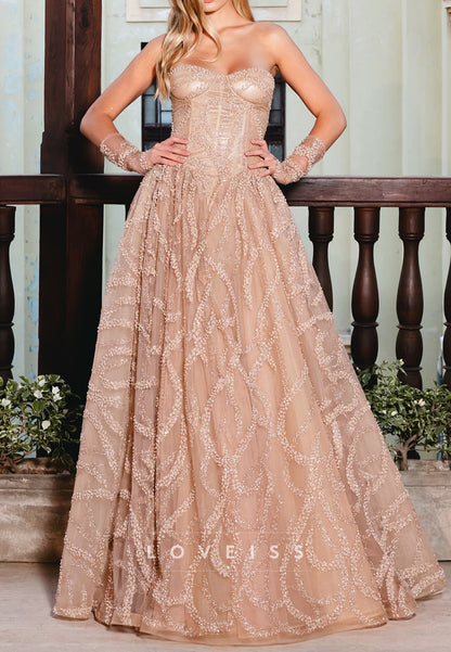 Sweetheart Beaded Embroidery Sparkly A-Line Prom Dress