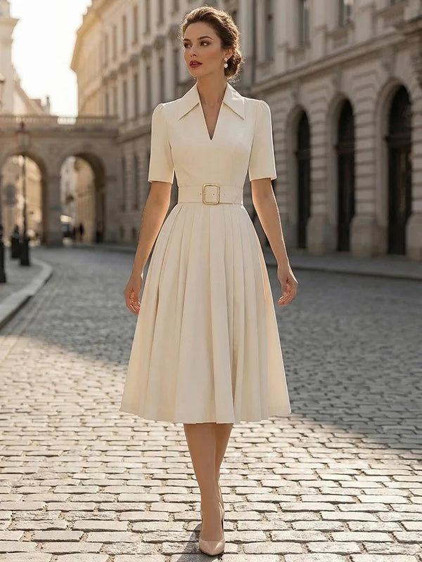 Light Beige Lapel Waist Blazer Dress