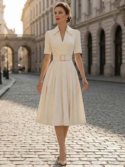 Light Beige Lapel Waist Blazer Dress