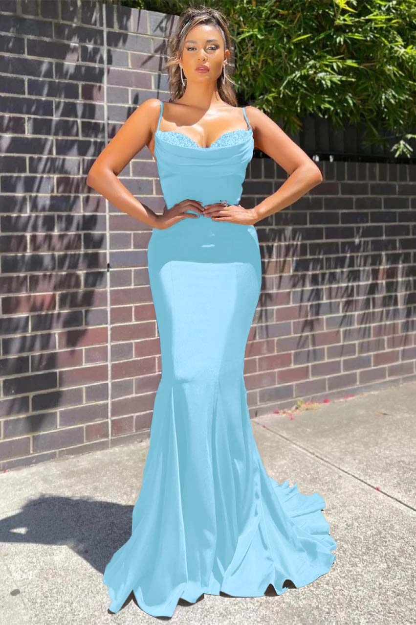Lussooy Sleeveless Spaghetti-Straps Long Mermaid Prom Dress