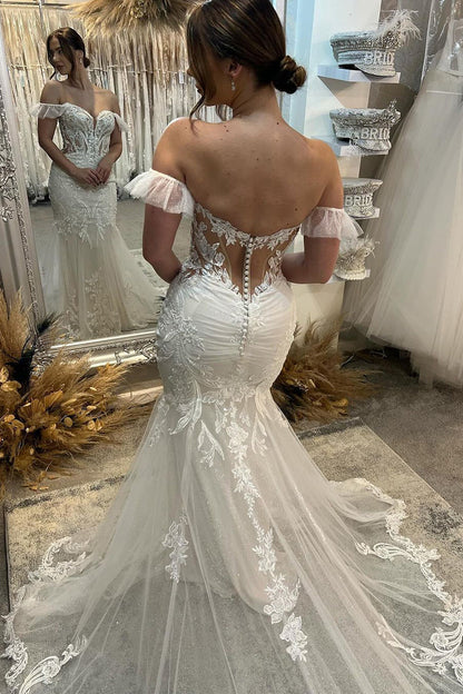 Off the Shoulder Lace Mermaid Wedding Dresses