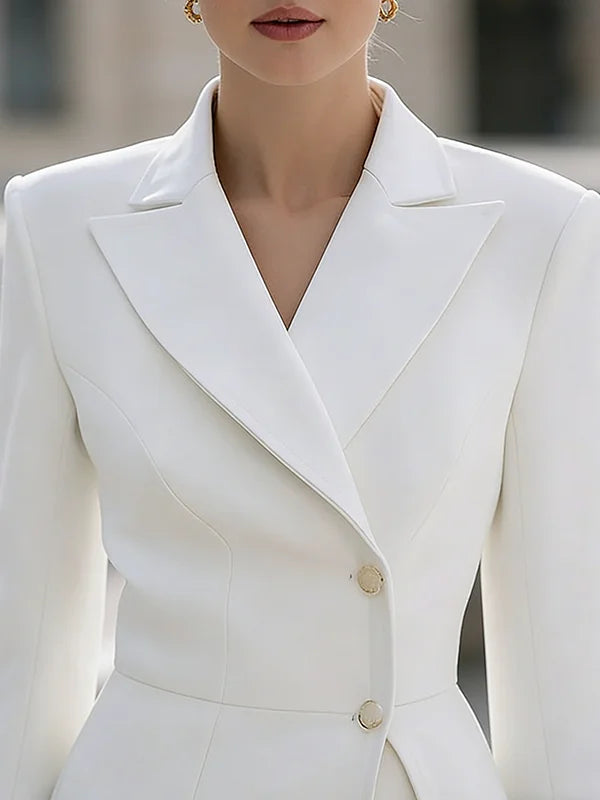 White Structured Blazer-Tunic Mini Blazer Dress