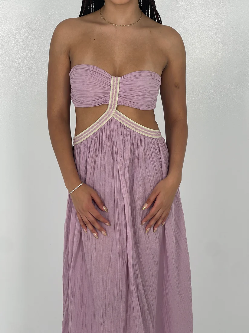 Purple Strapless Cut Out A-Line Long Party Dress