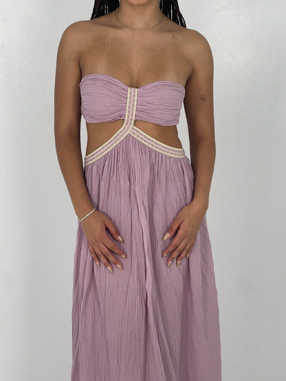 Purple Strapless Cut Out A-Line Long Party Dress