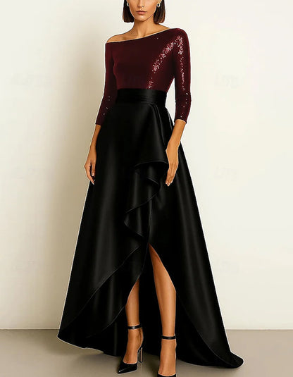 Black And Gold A-line V-neck Floral Print Maxi Dress