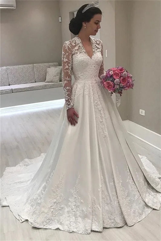 Long Sleeves Lace Appliques Sweetheart Mermaid Wedding Dress