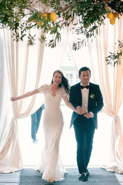 Full Lace Wedding Dresses with Short Sleeves