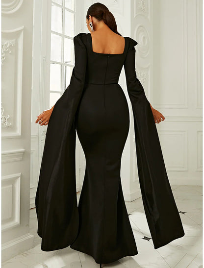 Mermaid / Trumpet Evening Gown Elegant Dress Formal Wedding Guest Sweep / Brush Train Long Sleeve V Neck Belt / Sash Stretch Fabric with Buttons Slit