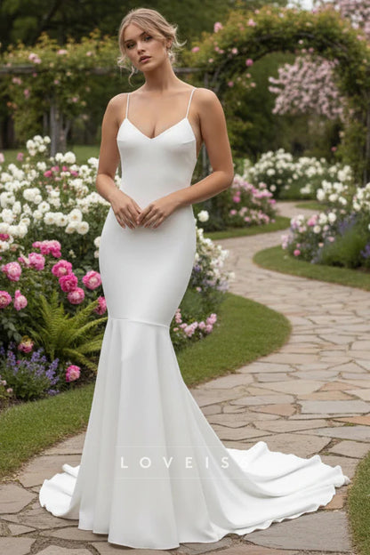 V-Neck Spaghetti Straps  Mermaid Wedding Dress