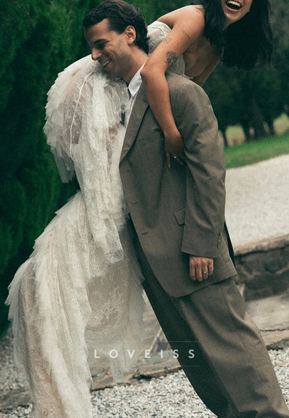 Sweetheart Ruffles Appliques A-Line Wedding Dress