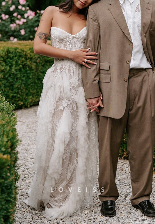 Sweetheart Ruffles Appliques A-Line Wedding Dress