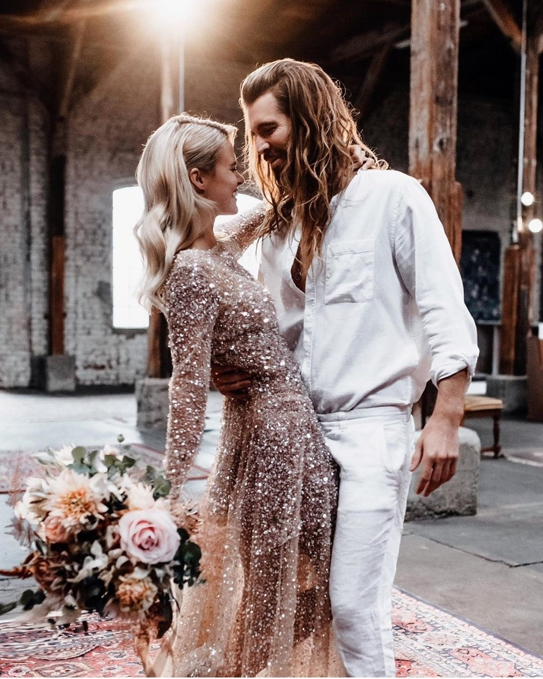 Illusion Beads Sequin Wedding Gown Long Sleeves