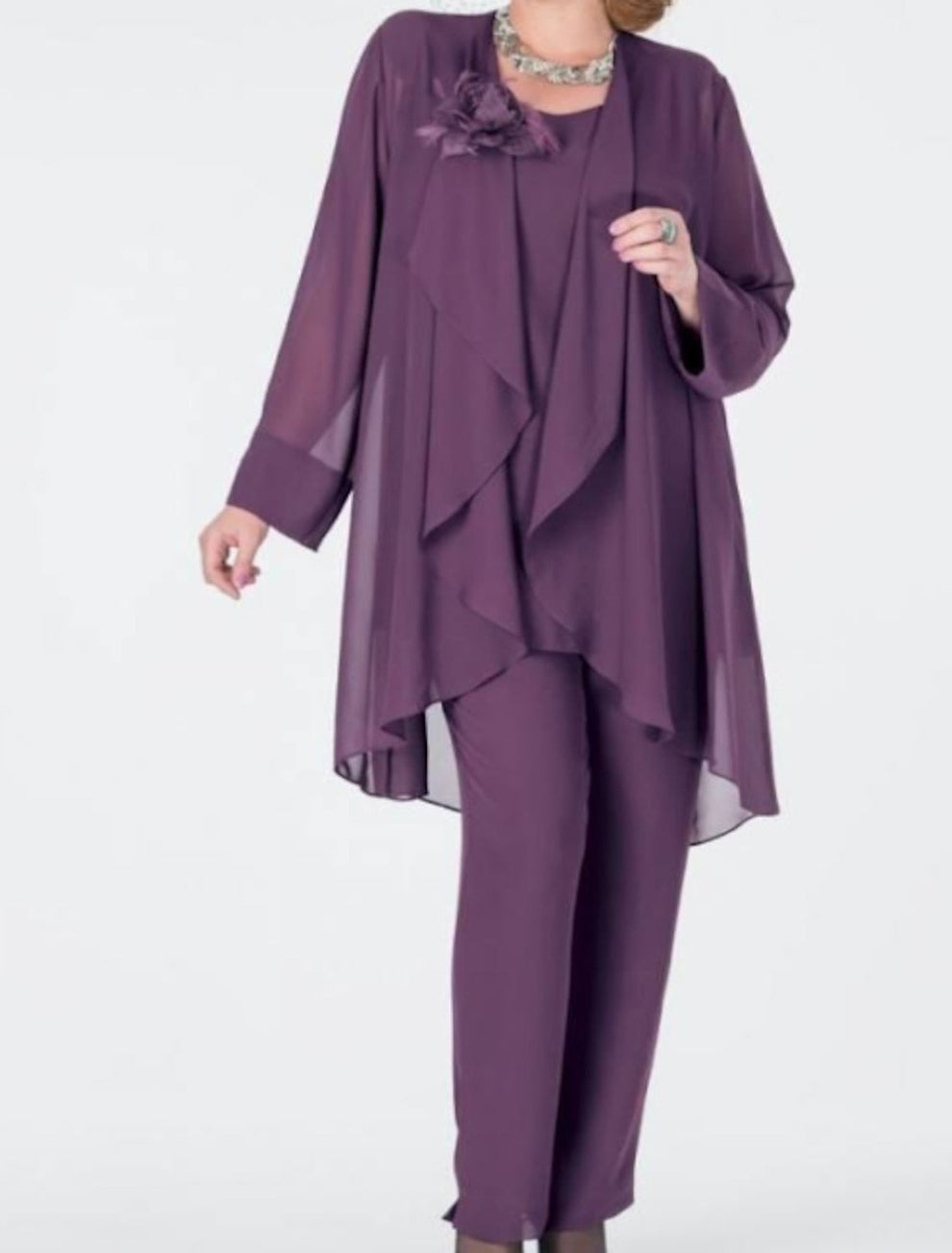 Chiffon V Neck Sequin 3 Pieces Mother of the Bride Pantsuits main image 0