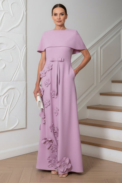 Scoop Short Sleeves Appliques A-Line Evening Dress