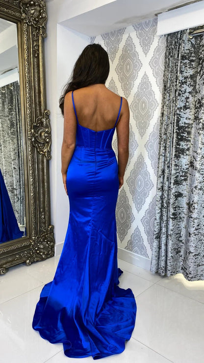 Beading Corset Evening Gown High Slit Sexy Prom Dress