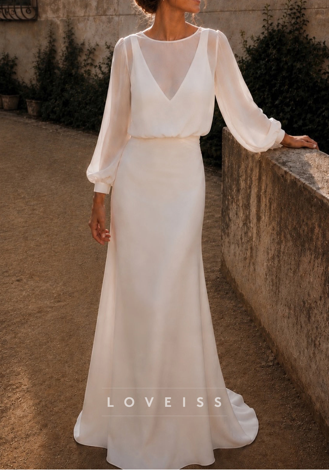 V-Neck Long Sleeves Mermaid Wedding Dress
