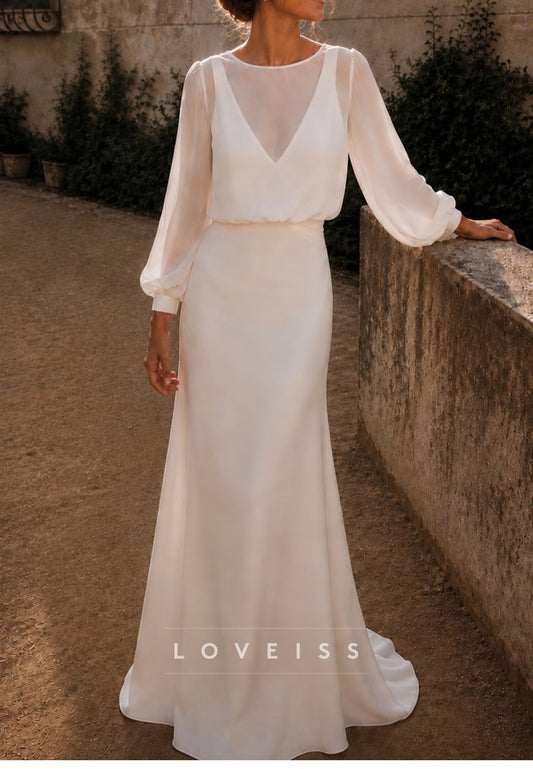 V-Neck Long Sleeves Mermaid Wedding Dress