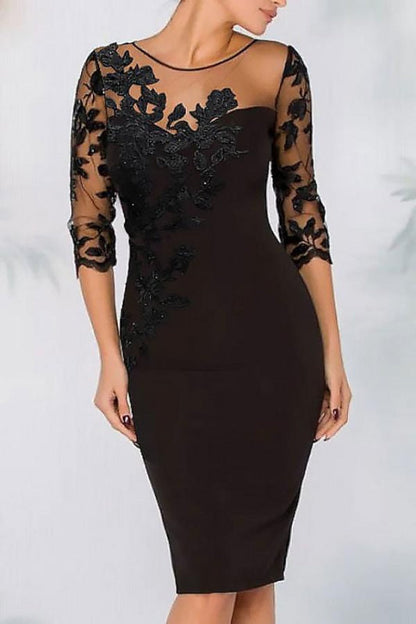 Jewel Neck Column Floral Lace Mother of the bride Dresses Half Sleeves