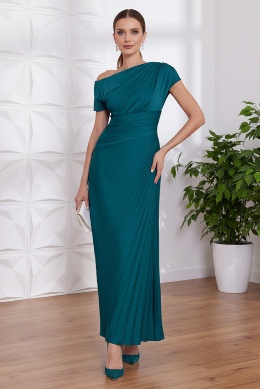 Asymmetrical Cap Sleeves Pleated Cocktail Dress