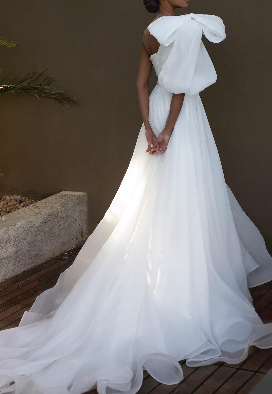 Asymmetrical Sleeves Pleated A-Line Wedding Dress Loveiss Asymmetrical Sleeves Pleated A-Line Wedding Dress Loveiss