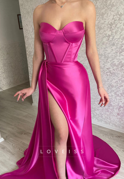 Sweetheart Strapless Sleek High Slit Sheath Prom Dress
