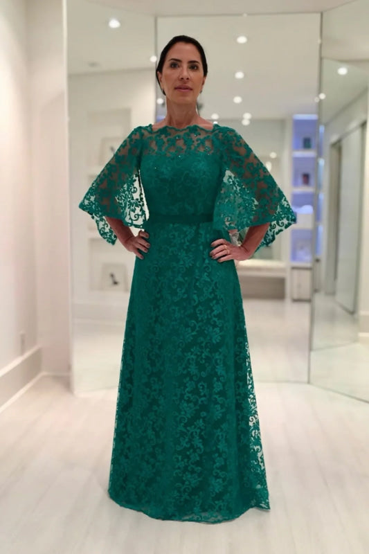 Long Sleeves Aline Lace Mother of the Bride Dress Dark Green Evening Dress