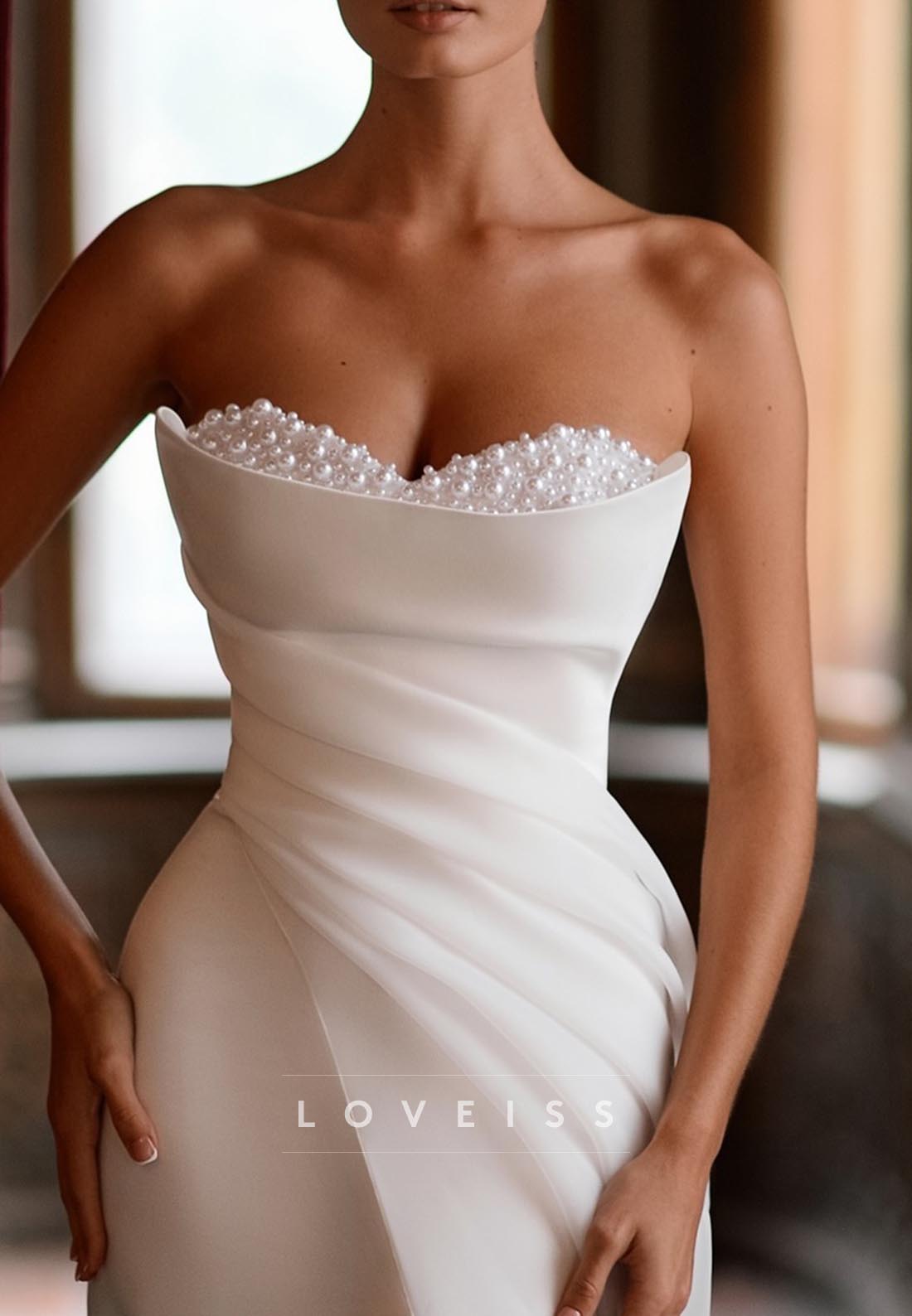 Sweetheart Beaded Pleated Sheath Wedding Dress