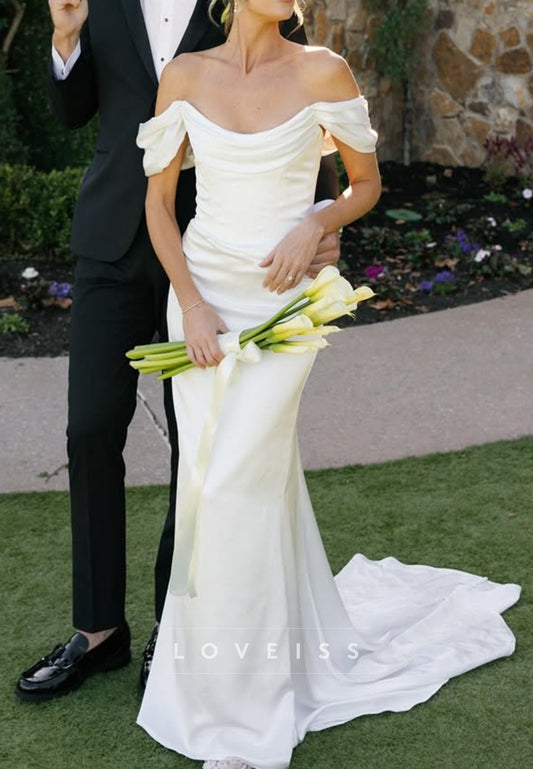 Off-Shoulder Sleeveless Satin Mermaid Wedding Dres