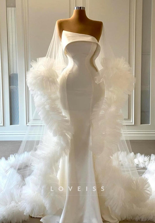 Asymmetrical Strapless Fitted Mermaid Wedding Dress