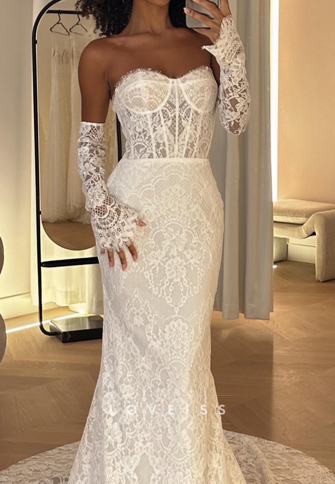 Sweetheart Strapless Lace Appliques Mermaid Wedding Dress