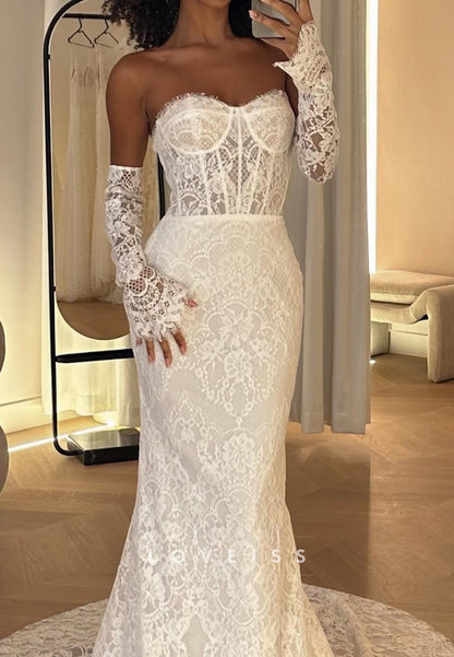 Sweetheart Strapless Lace Appliques Mermaid Wedding Dress