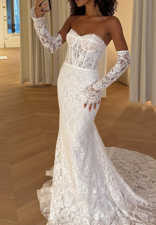 Sweetheart Strapless Lace Appliques Mermaid Wedding Dress