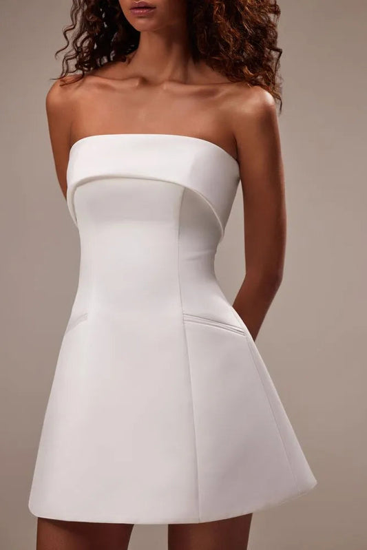 Straight Aross A-Line Short Satin Wedding Dress