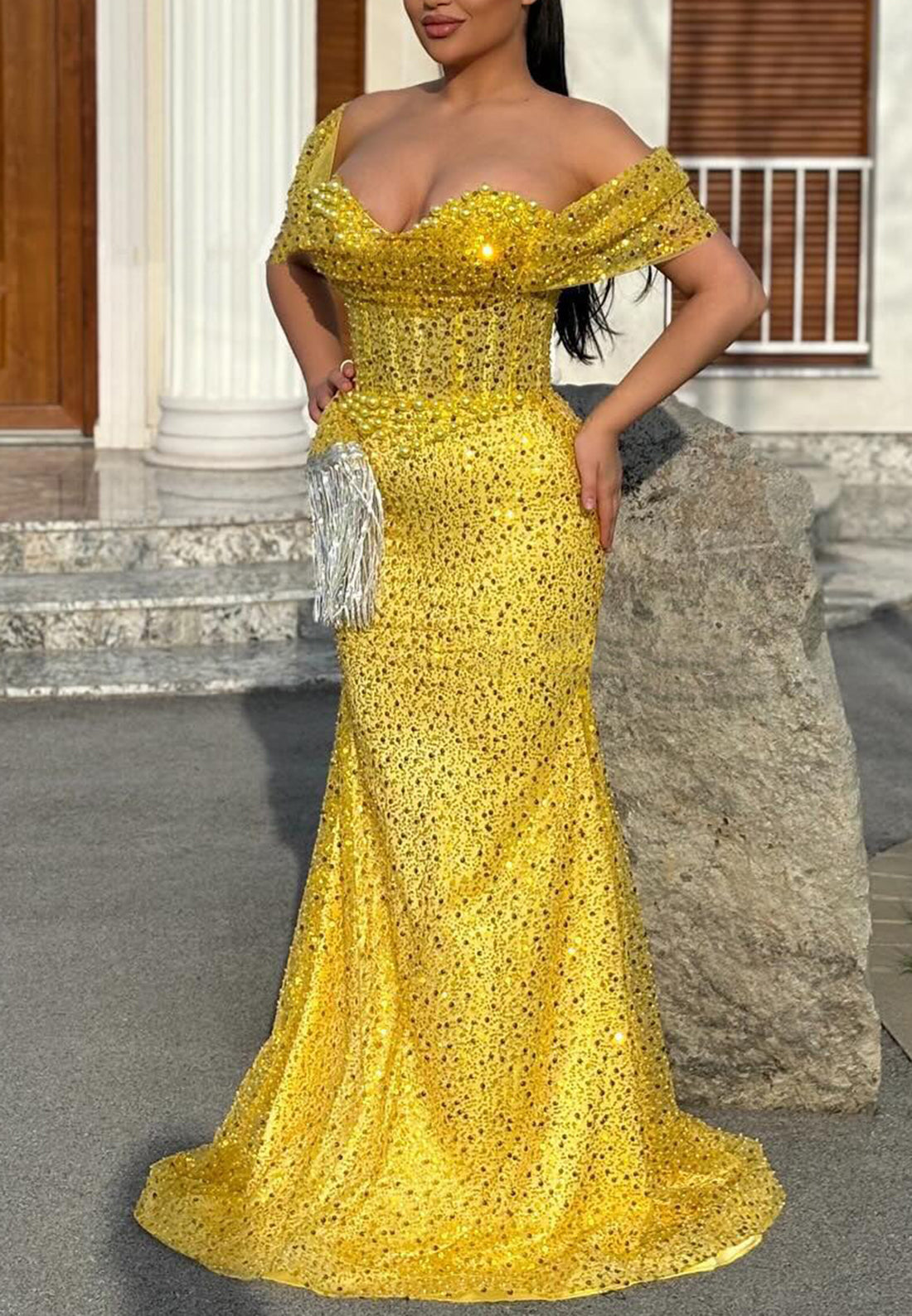 Off-Shoulder Strapless Sequins Beaded Sparkly Prom Dress Loveiss Off-Shoulder Strapless Sequins Beaded Sparkly Prom Dress Loveiss