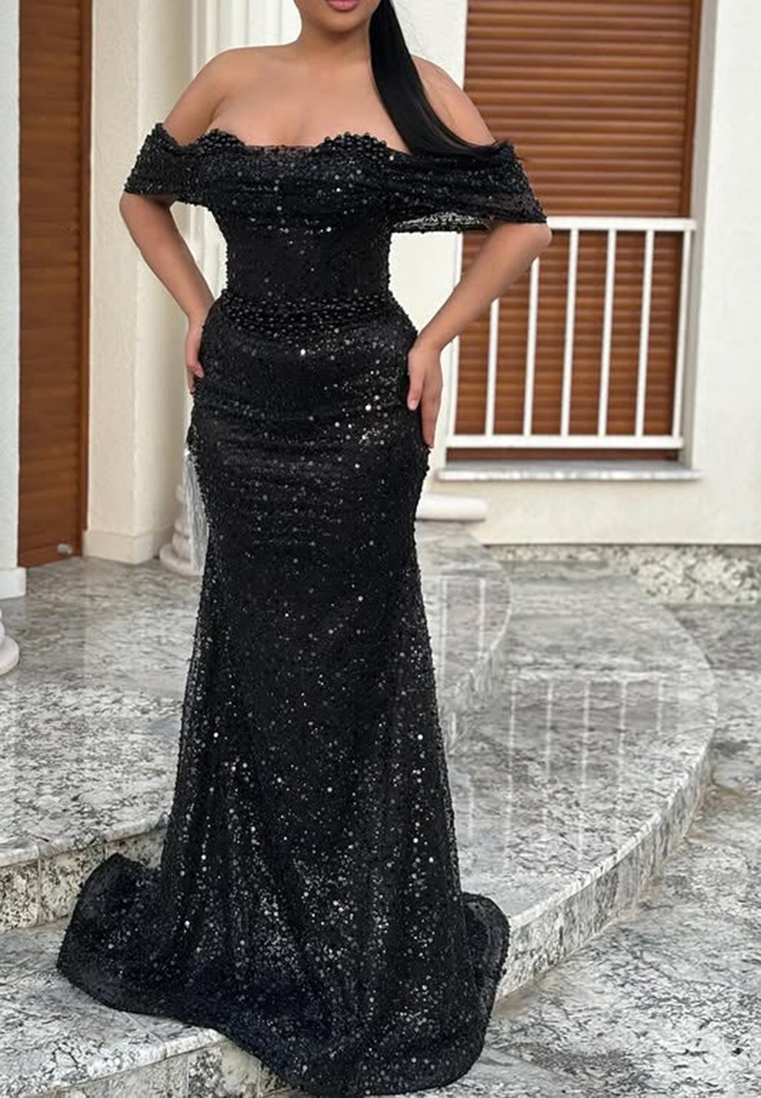 Off-Shoulder Strapless Sequins Beaded Sparkly Prom Dress Loveiss Off-Shoulder Strapless Sequins Beaded Sparkly Prom Dress Loveiss