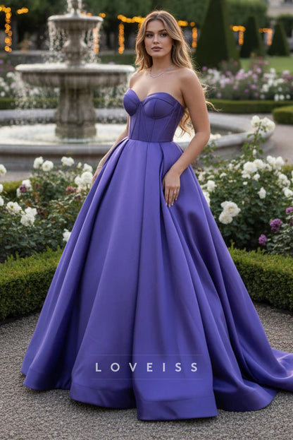 Strapless Yellow Pleated A-line Long Dress