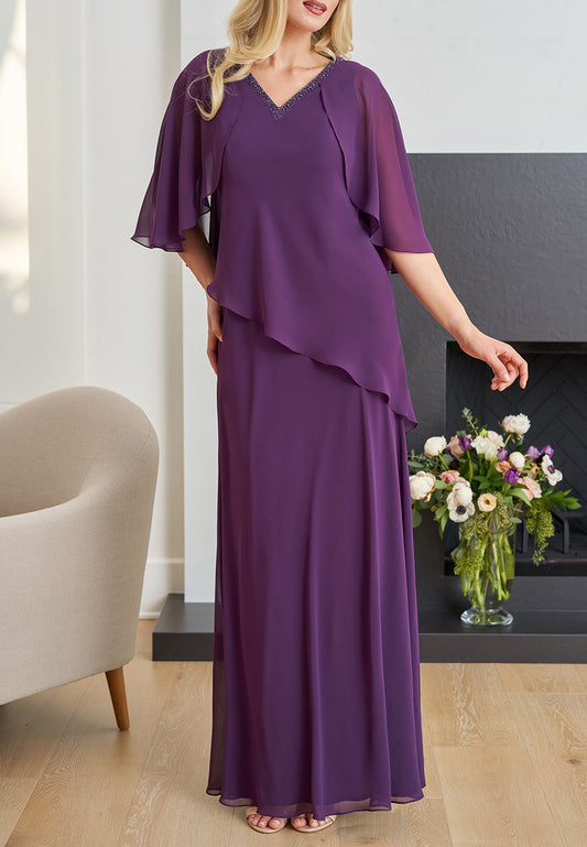 V-Neck Half Sleeves Chiffon Sheath Mother of Bride Dress Cocktail Dress